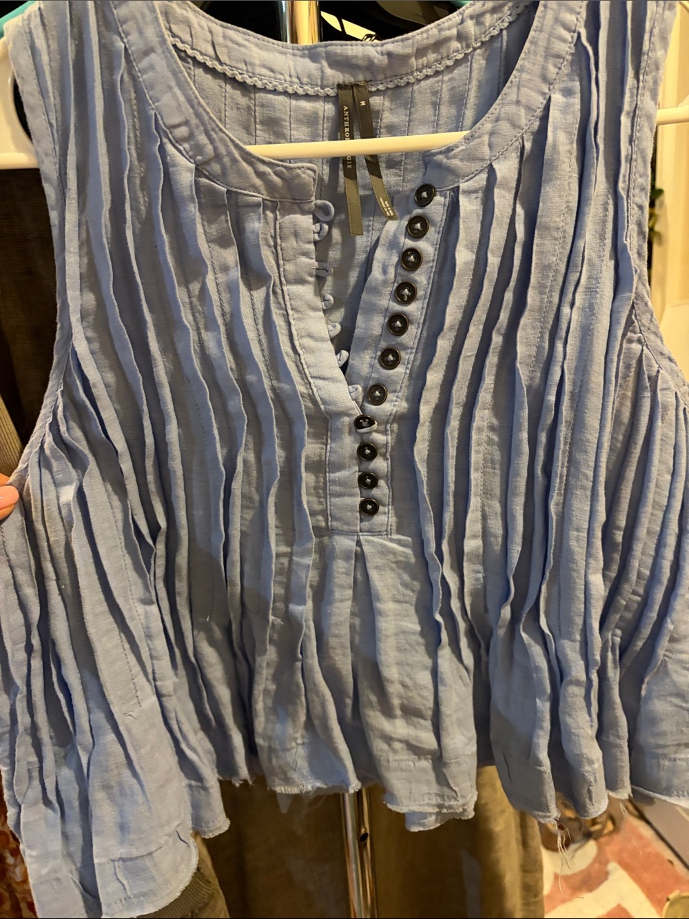 Anthropologie Powder Blue Pleated Sleeveless Tunic